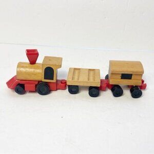 Vintage Mattel 1972 Wooden & Plastic Train Set Of 3 Made In Korea
